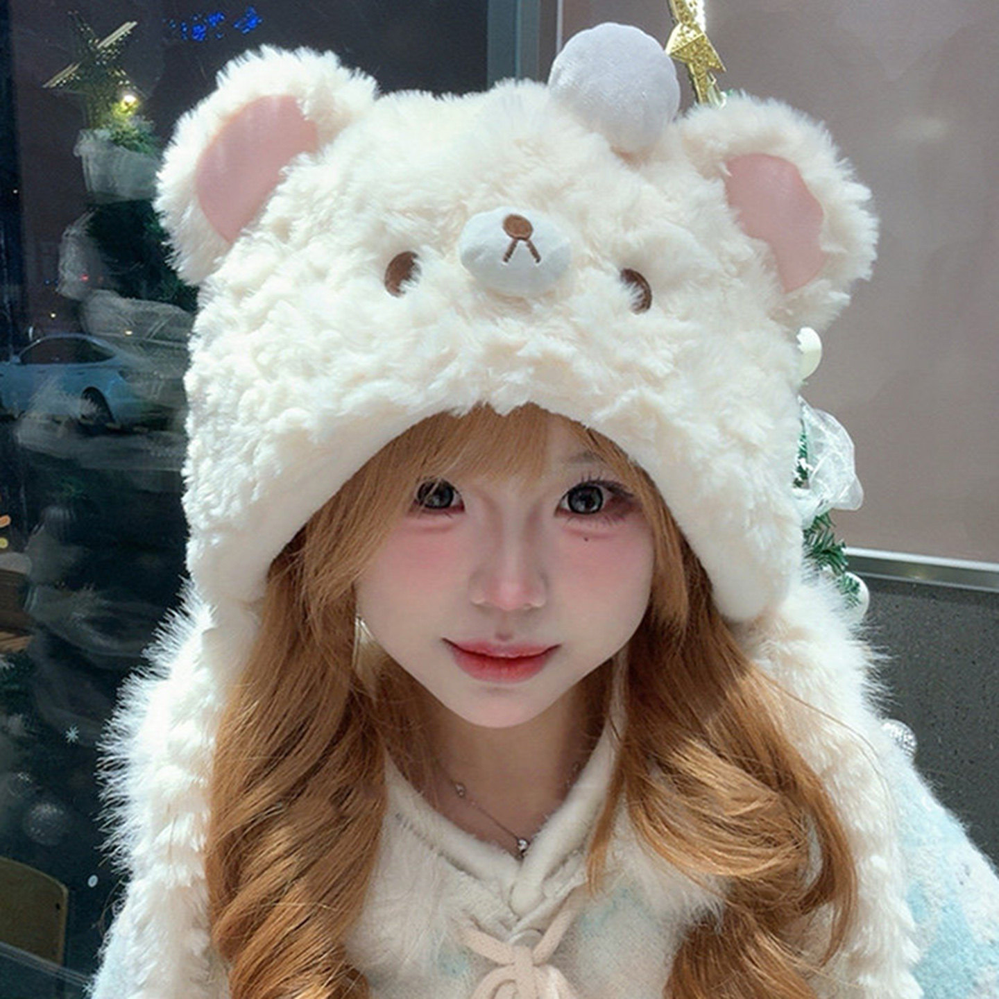 冬季新款甜美可爱小绵羊毛绒帽子女帽耳朵会动加厚防寒保暖雷锋帽