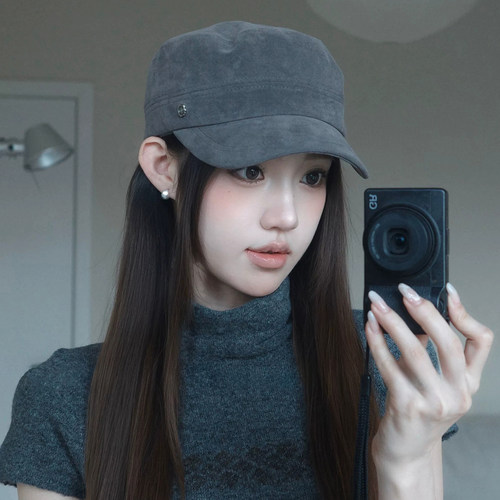 秋冬日系麂皮绒磨毛显脸小马术帽