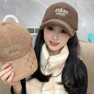 韩版ins羊羔绒棒球帽子女款秋冬季保暖休闲百搭加厚加绒鸭舌帽潮