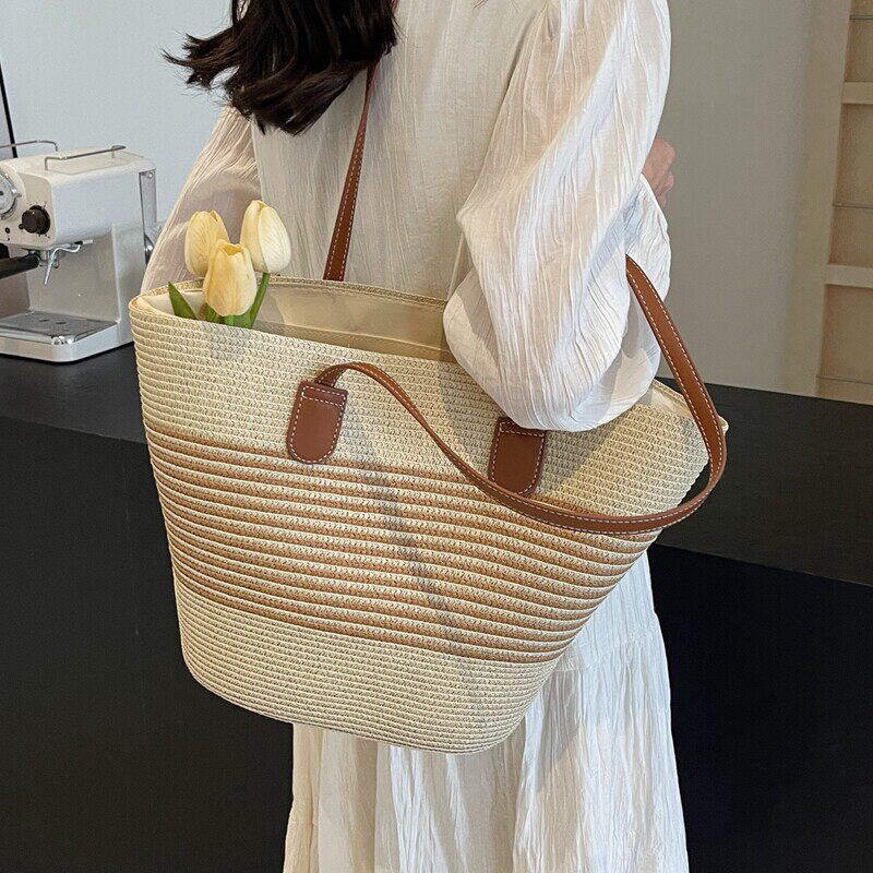 大容量草编包包女款日常通勤简约托特包夏季百搭海边度假菜篮子潮
