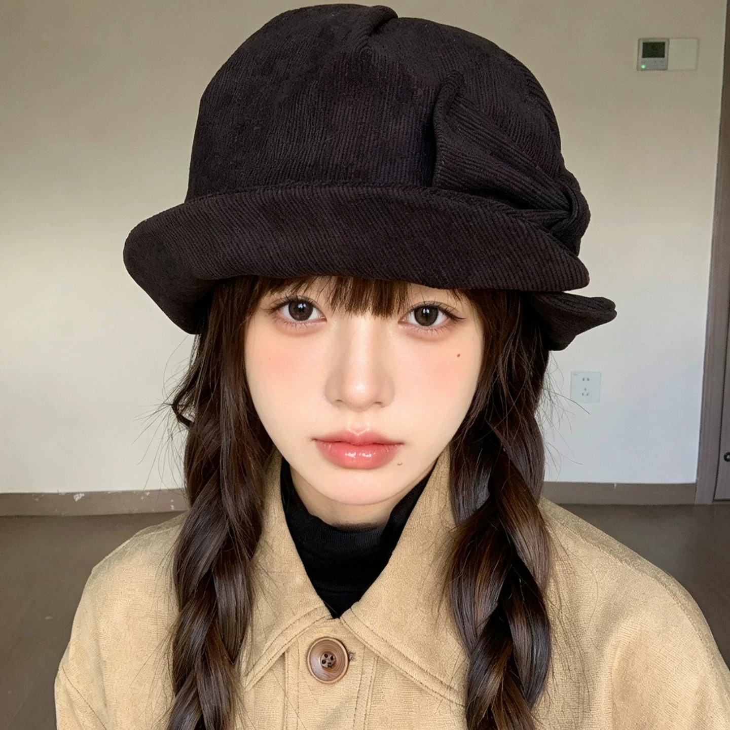 复古灯芯绒蝴蝶结渔夫帽女保暖