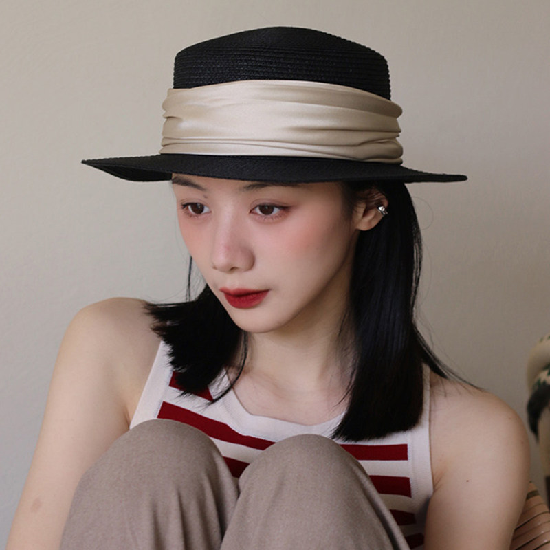 藤井树同款女夏平顶防晒草帽