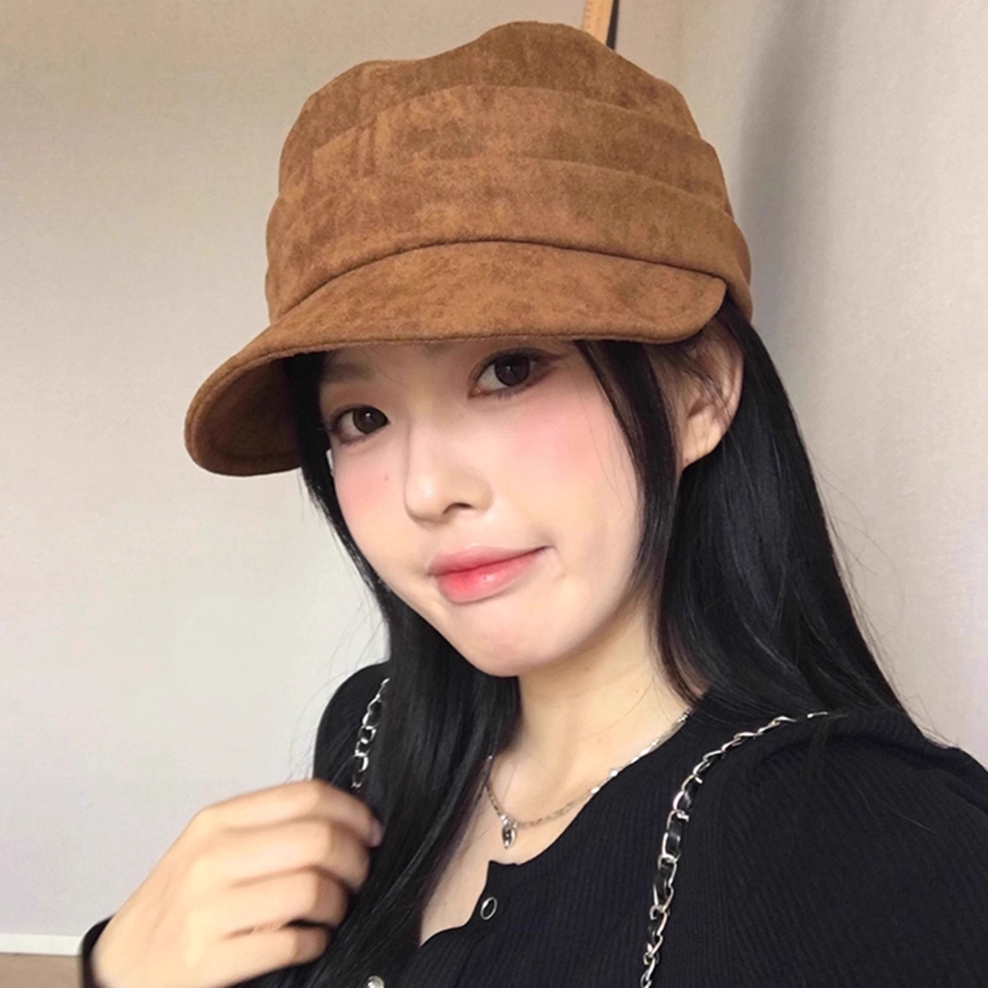 日系纯色复古褶皱马术帽子女新款