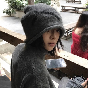 韩系ins蝴蝶结卷边堆堆帽子女冬季 宽松大头围素颜遮脸冷帽包头帽