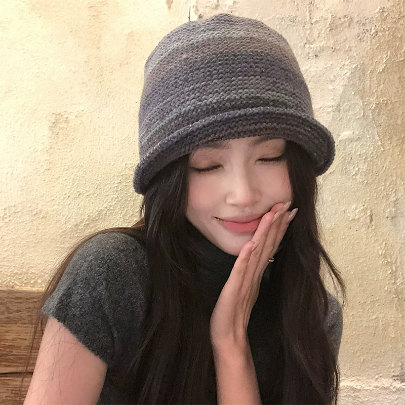 韩版条纹秋冬保暖大头围针织帽女