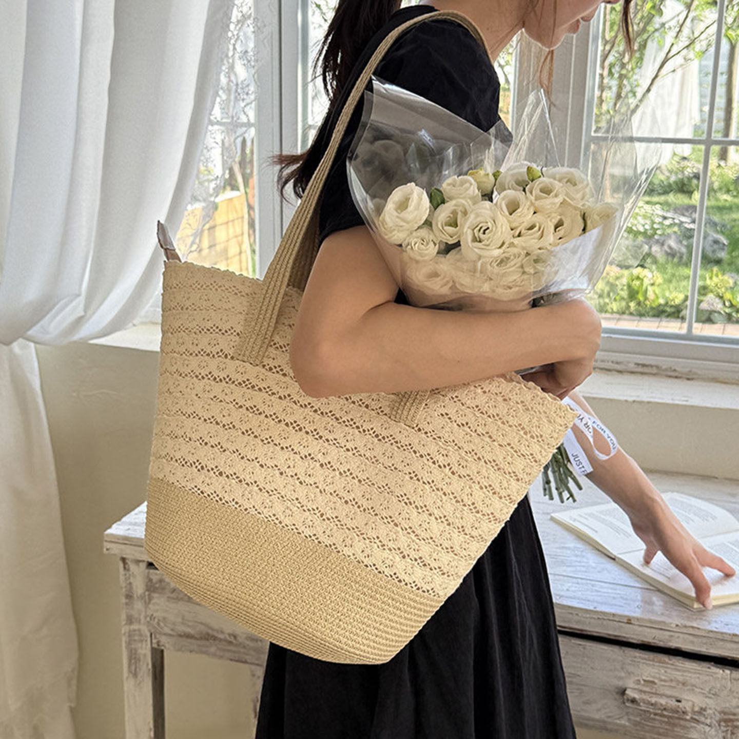 度假风大容量草编包女款2026新款夏季高级感海边单肩包编织托特包
