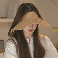 韓版純色草編大帽檐空頂帽子女夏