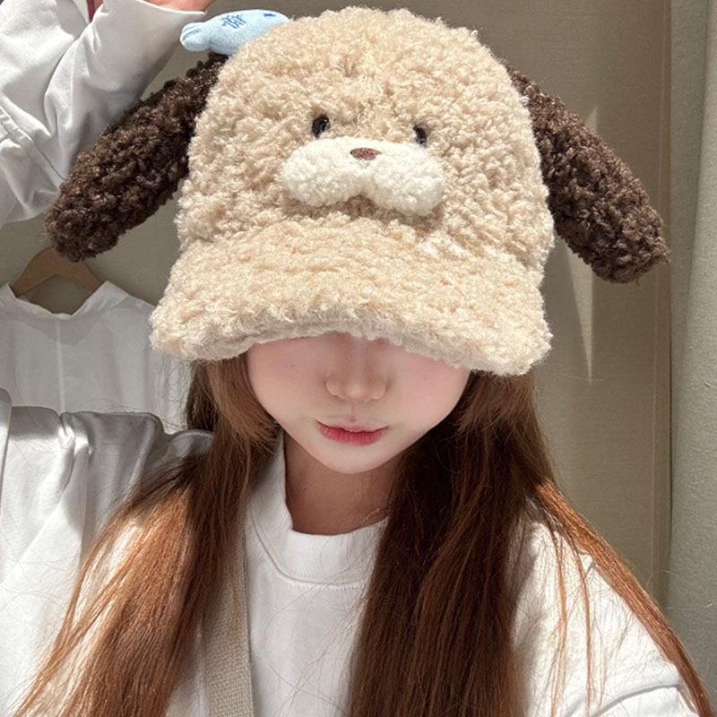 日系可爱毛绒显脸小棒球帽女款