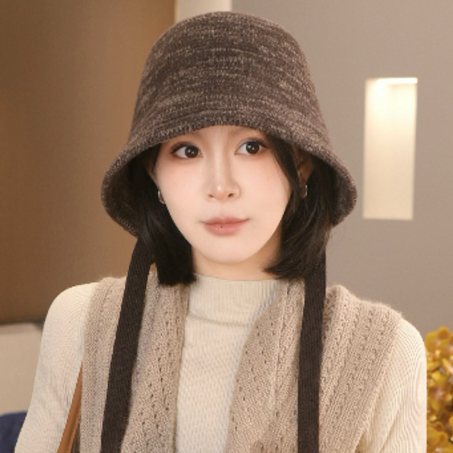 日系高级感羊毛针织渔夫帽女秋冬