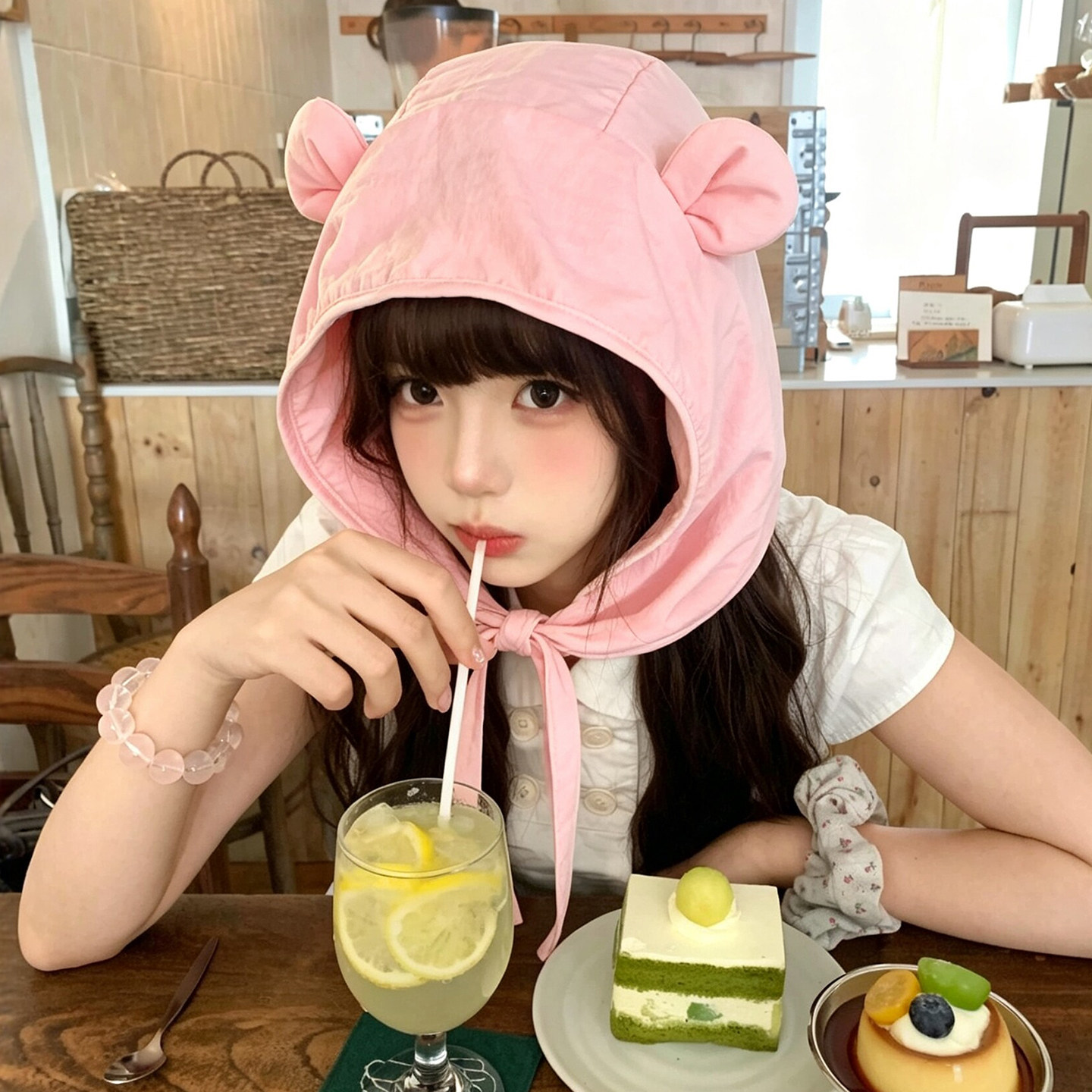小熊耳朵防晒速干透气渔夫帽女