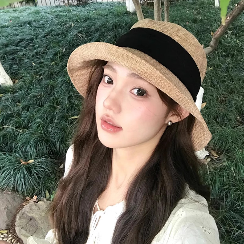 日系复古棉麻渔夫帽子女款2025新款大檐遮阳帽夏季显脸小防晒盆帽