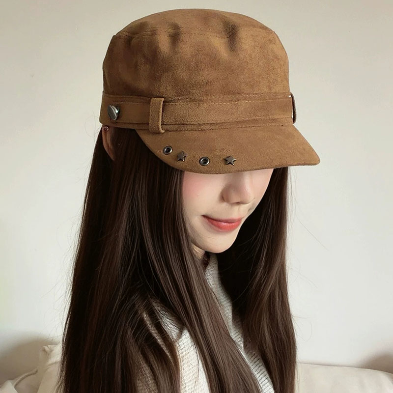 麂皮绒复古铆钉显脸小马术帽女
