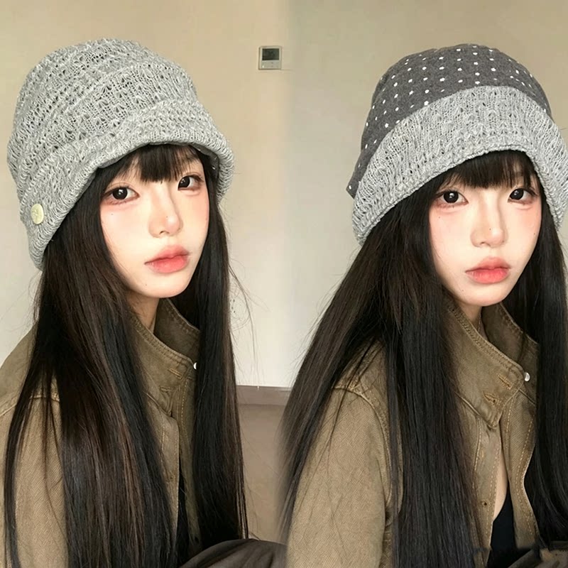 古早双面针织堆堆帽女大头围