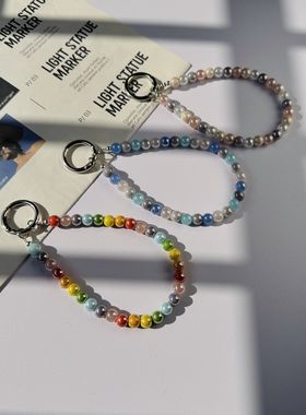 ins多巴胺手机链手工挂链彩色手腕钥匙扣手机链挂件包包挂绳串珠