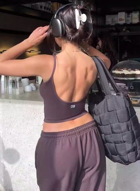 *csb3色~U背吊带带字母有胸垫SerenityNoraTank裸感速干叠穿美背