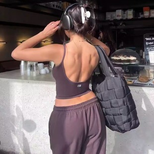 *csb3色~U背吊带带字母有胸垫SerenityNoraTank裸感速干叠穿美背