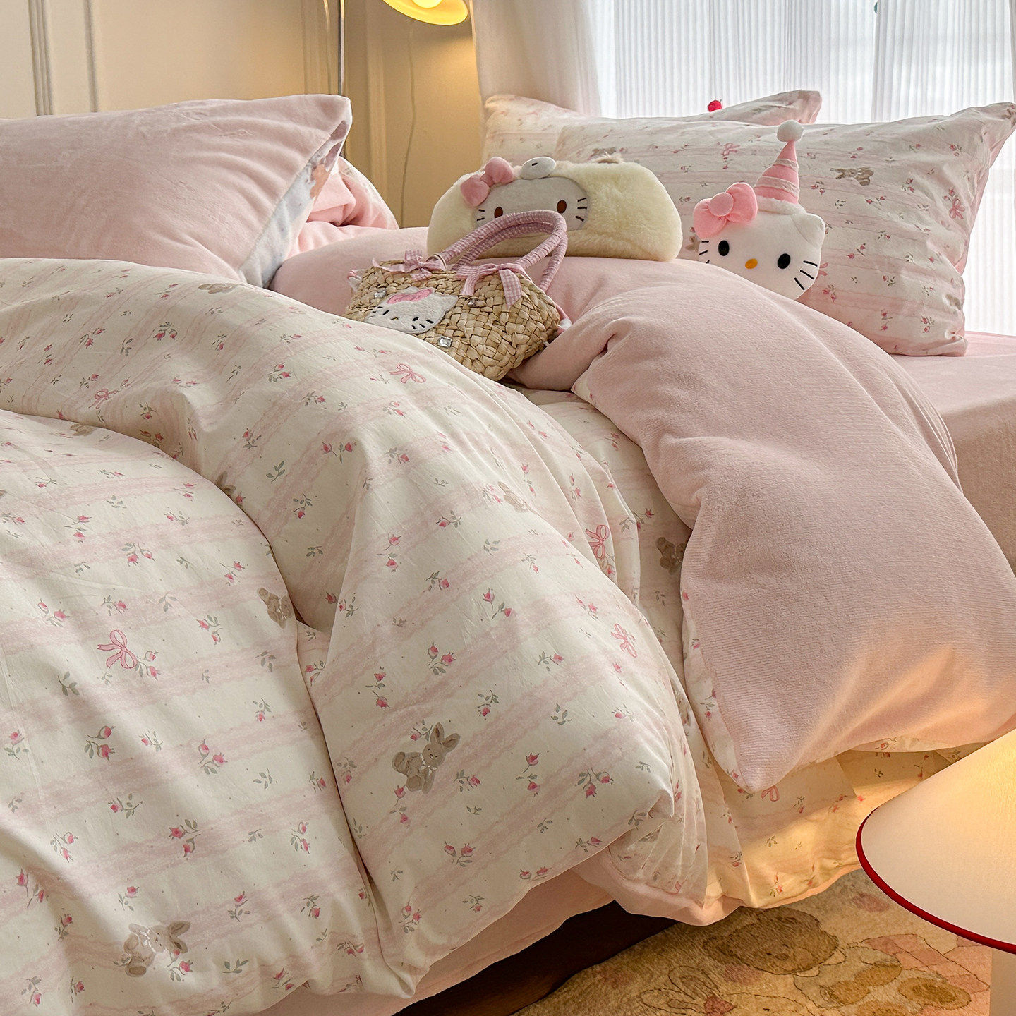 全棉纯棉被套牛奶绒四件套纯棉ab面一面棉加绒床单单面珊瑚绒面床