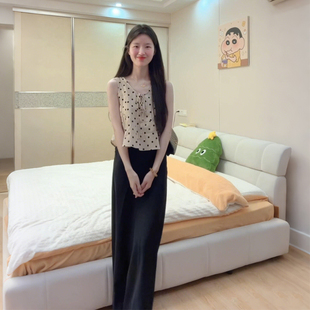 独特别致甜美波点吊带背心女夏季 上衣 2025新款 荷叶边下摆外穿无袖