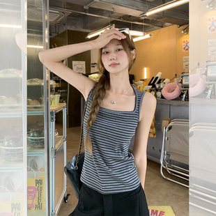 无袖 美式 纯欲风外穿修身 辣妹条纹方领吊带背心女夏季 上衣 2025新款