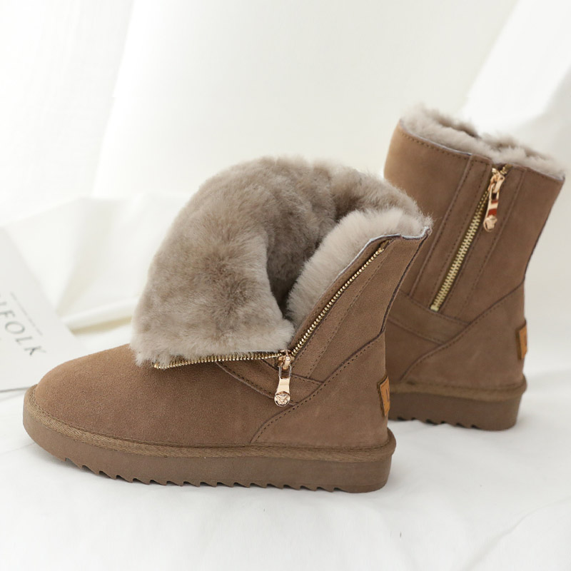 真皮新款女士韩版百搭拉链棉靴子