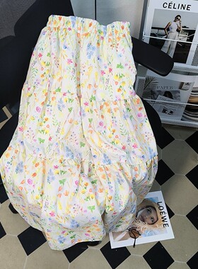 法式田园风碎花半身裙女夏高腰A字大摆裙显瘦小清新中长版学院女