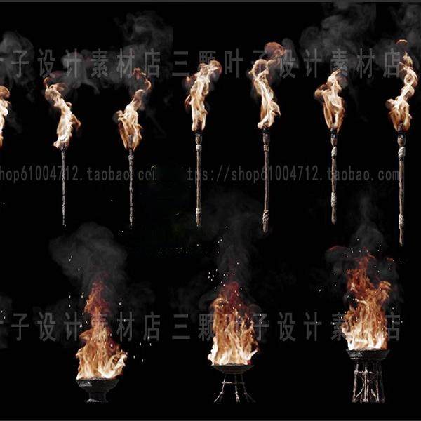 blender中世纪风格火把火盆3D模型资产库 火炬火焰火花素材