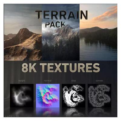 三维地形山脉山谷草原峡谷模型包 8K纹理 高度图 场景CG素材9873