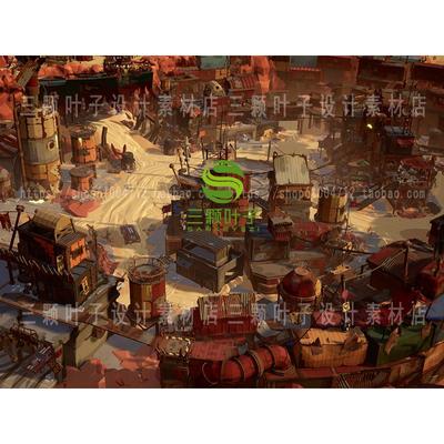 ue4虚幻5末日废土风格西部世界荒野矿场村庄3D模型 卡通场景代下