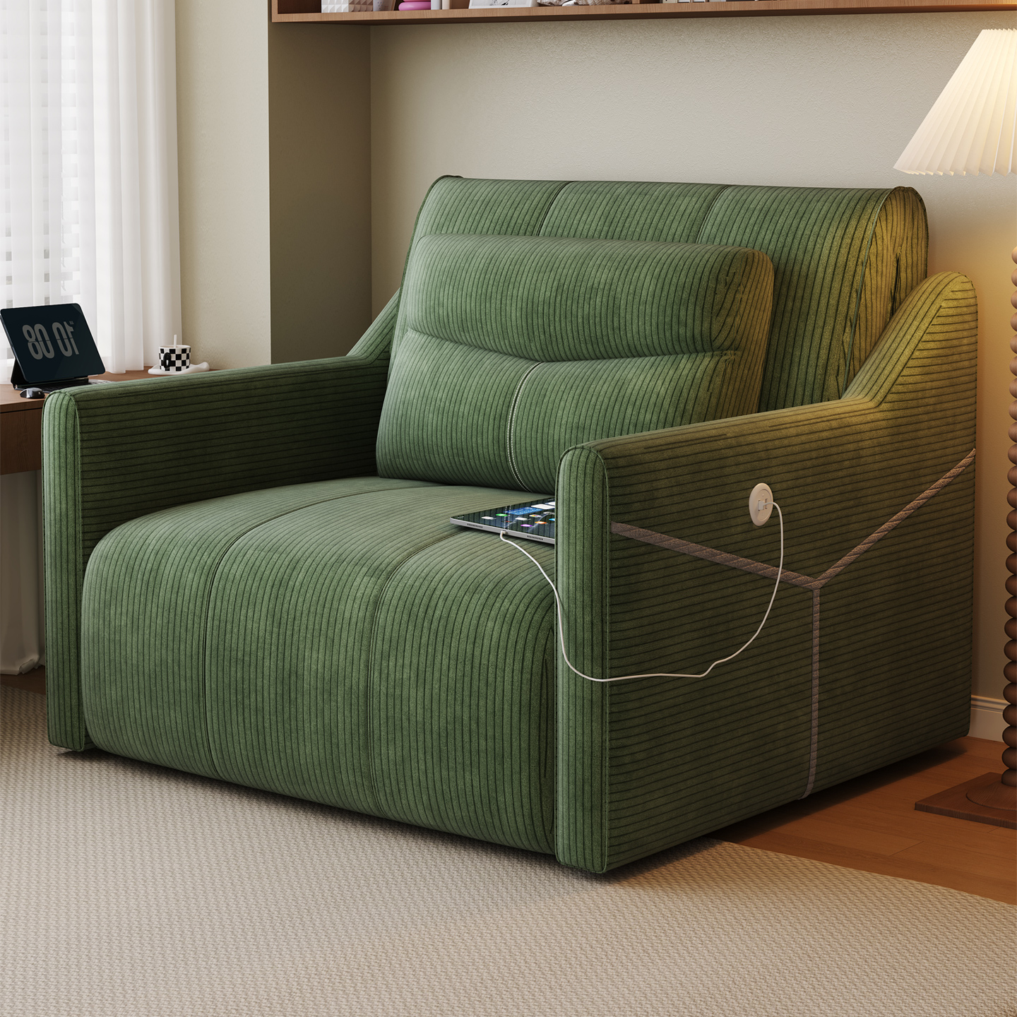 斯林空间奶油风电动灯芯绒沙发床