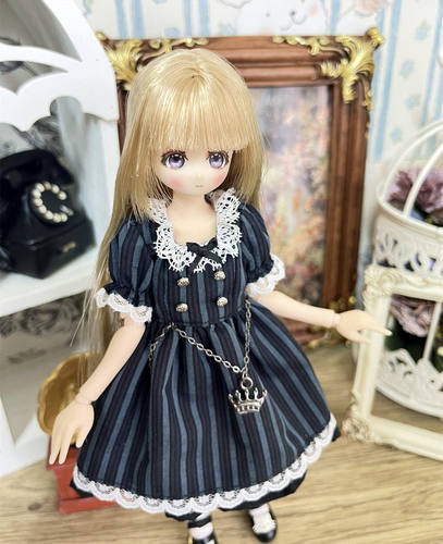Azone ob22 ob24娃衣 洋装复古深色系条纹连衣裙