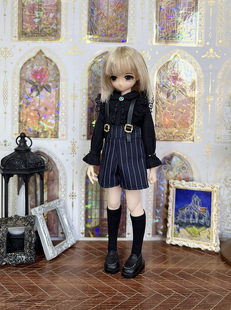 blythe Azone ob22深色系中性风 条纹朋克娃衣两件套