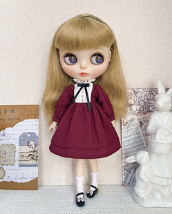 复古纯色连衣裙 经典 blythe小布娃娃衣服azone ob24