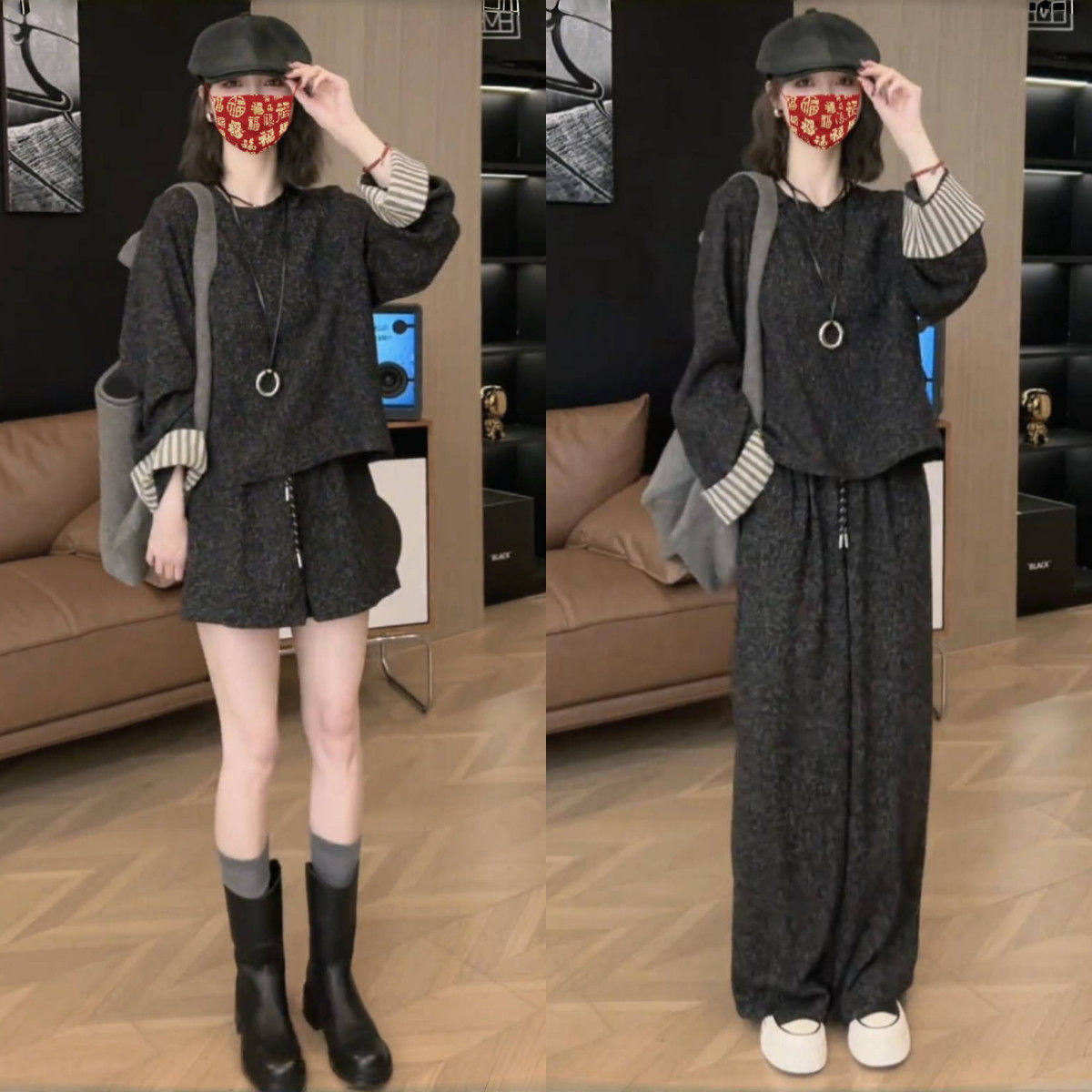 2025早秋小香风休闲时尚套装女显瘦宽松穿搭圆领上衣阔腿裤一整套,女装/女士精品,时尚套装,淘宝优惠券,粉丝福利购,淘宝优惠卷