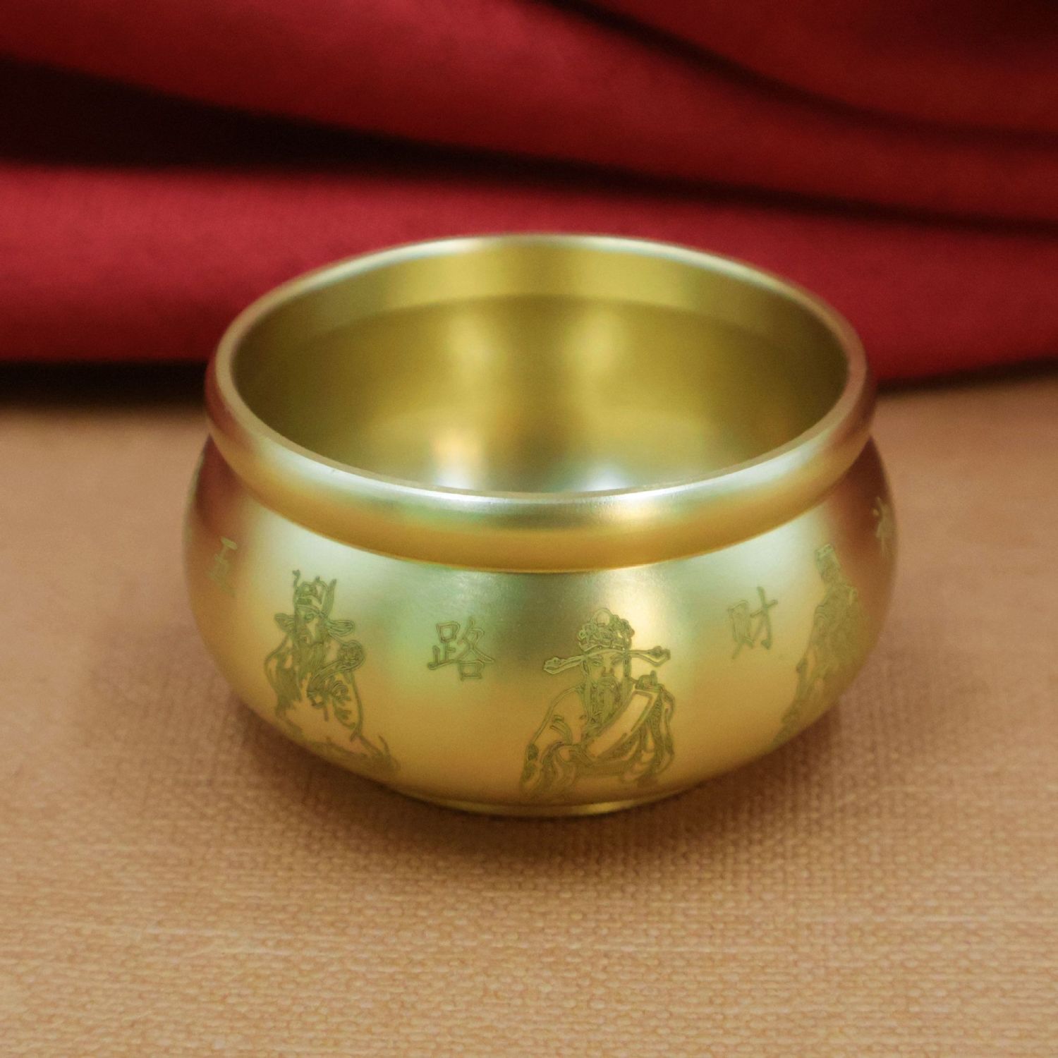 黄铜五路财神聚宝缸家用客厅办公室摆件开业聚财招财小礼品装饰品