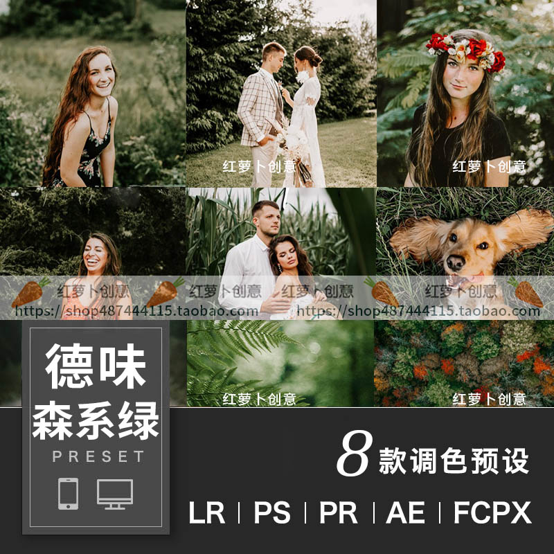 LR预设PS调色德味森系绿色风格 PR滤镜FCPX手机版lrc修图插件LUTs