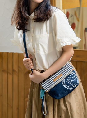 Hello marche万岁熊条纹MINI手机包小斜挎包帆布包质感小众包包女