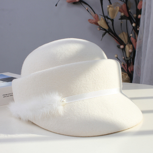 女士秋冬季英伦羊毛呢高档水貂毛短帽檐鸭舌骑士马术帽时尚帽子潮