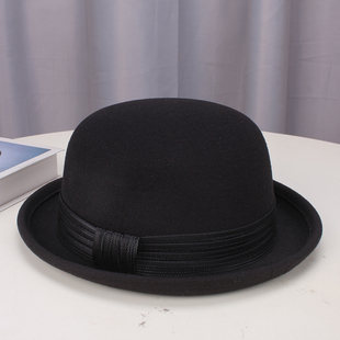 2025韩版卷边小礼帽女秋冬毛呢盆帽保暖法式复古百搭圆顶毛毡帽子