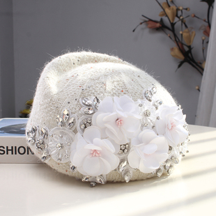 2025新款秋冬贝雷帽女薄花朵画家帽子回族时尚高端针织蓓蕾帽透气