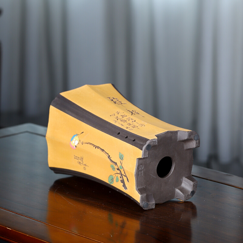 六方兰花盆紫砂刻绘宜兴四方吊兰精品悬崖客厅盆陶瓷促销桌面水泥