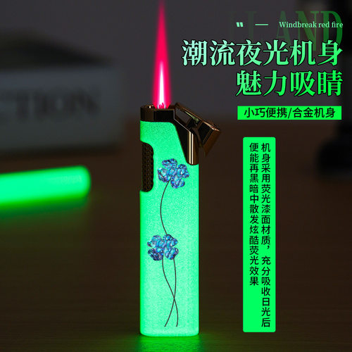 KJ955长条新款潮玩便携小巧打火机直冲防风红焰充气广告打火机