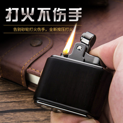 百诚复古煤油打火机按压式点火金属木壳个性创意火机直播货源