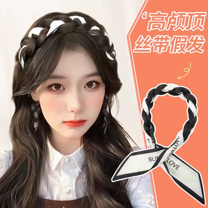 发箍假发女仿真发麻花辫子增高颅顶自然鱼骨辫飘带丝巾假发片头箍
