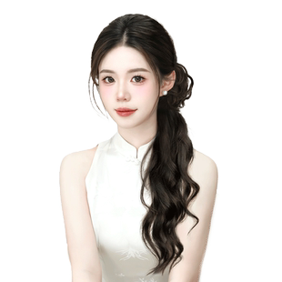 假发马尾女新中式抓夹古风汉服假发辫子仿真式旗袍国风微卷低马尾