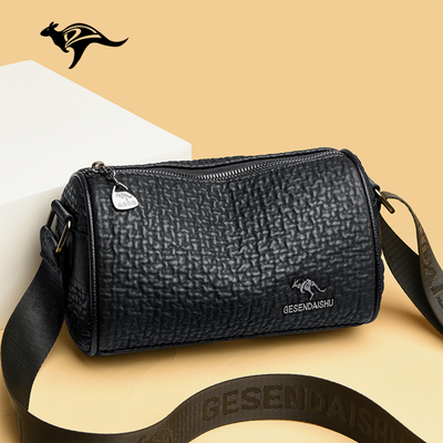 袋鼠真皮包包女斜挎包宽带枕头包