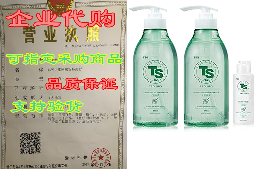 ts guard hand sanitizer, alcohol 65%, 500ml(16.9 fl.oz) x