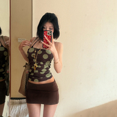 PUSS 酷辣姐感绿波印花抹胸背心女 时髦棕韵半身裙修身 WEIRD 套装