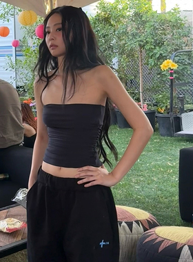 WEIRD PUSS jennie同款夏日百搭黑色抹胸背心女 修身显瘦辣妹上衣