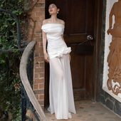 WEIRD 网纱拼接优雅长裙 气质仙女神一字肩抹胸连衣裙女 PUSS 法式