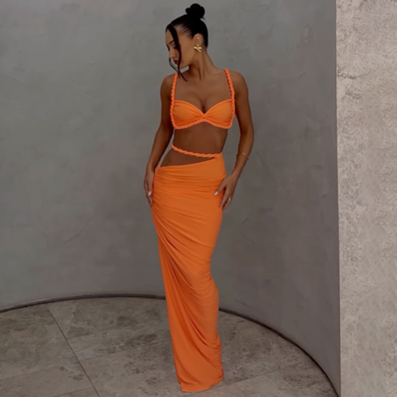 WEIRDPUSS橙澜欧美佳人辣妹套装